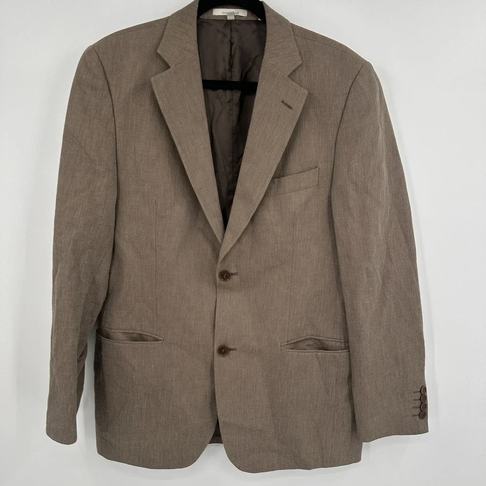Zara Man Blazer Mens 38 Brown Cotton Linen Blend Two Button Suit Jacket Portugal